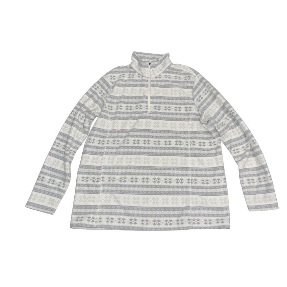 Lands' End Quarter Zip Fleece Pullover Fair Isle Sweater SZ L Winter Cozy Chic